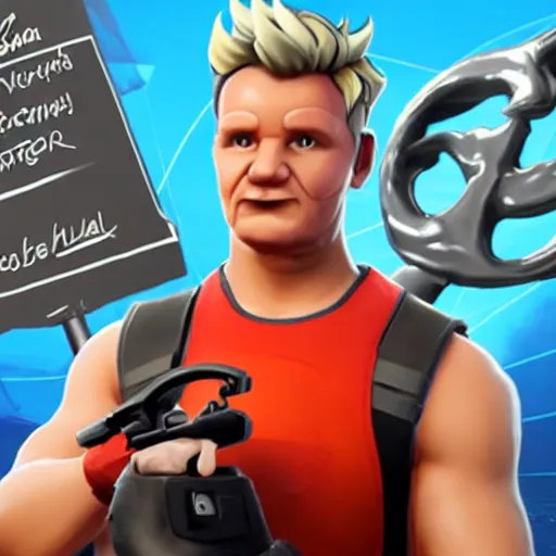 Image similar to gordon ramsay as fortnite character, gameplay screenshot