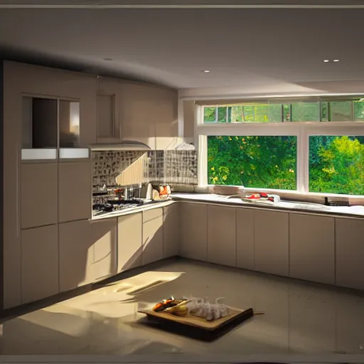 Image similar to A kitchen from an ant's perspective, photorealistic