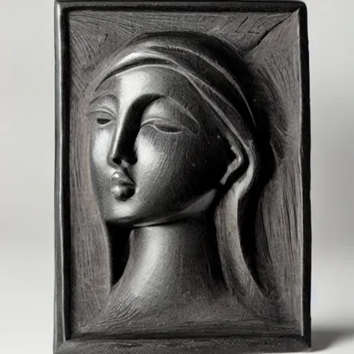 Prompt: a beautiful hand carved portrait of a pretty girl made of black marble, dynamic pose