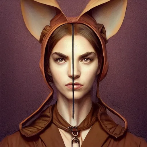 Image similar to portrait of a dystopian cute caracal wearing an outfit inspired by the handmaid ’ s tale ( 2 0 1 7 ), intricate, headshot, highly detailed, digital painting, artstation, concept art, sharp focus, cinematic lighting, digital painting, art by artgerm and greg rutkowski, alphonse mucha, cgsociety