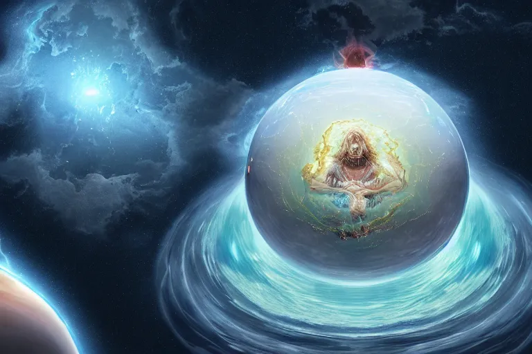 Image similar to google satellite view of a god giving birth to a new universe and then dissolving itself into it, in the style of wlop, illustration, epic, fantasy, hyper detailed, smooth, unreal engine, sharp focus, ray tracing