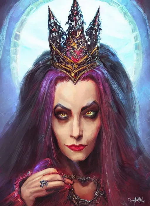 Prompt: evil queen beautiful wearing a crown, ultra detailed fantasy, dndbeyond, bright, colourful, realistic, dnd character portrait, full body, pathfinder, pinterest, art by ralph horsley, dnd, rpg, lotr game design fanart by concept art, behance hd, artstation, deviantart, hdr render in unreal engine 5