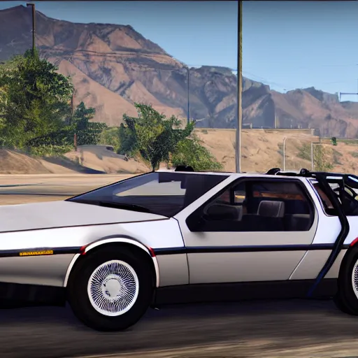 Prompt: delorean in grand theft auto 5