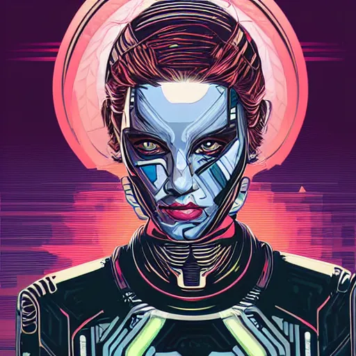Image similar to a portrait of a female android, by Dan Mumford and Sandra Chevrier