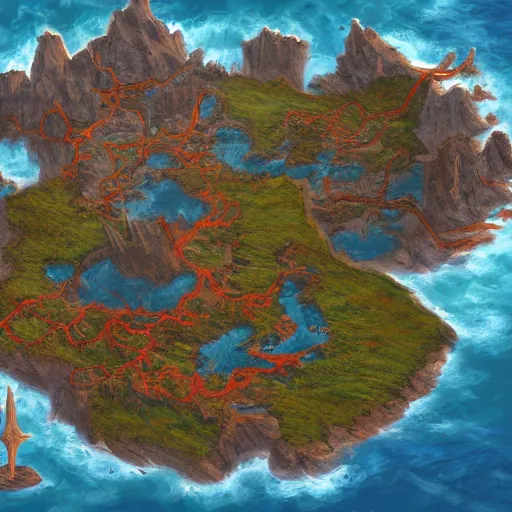 Image similar to map of a necromancer island oil painting, digital art, ultradetailed, artstation