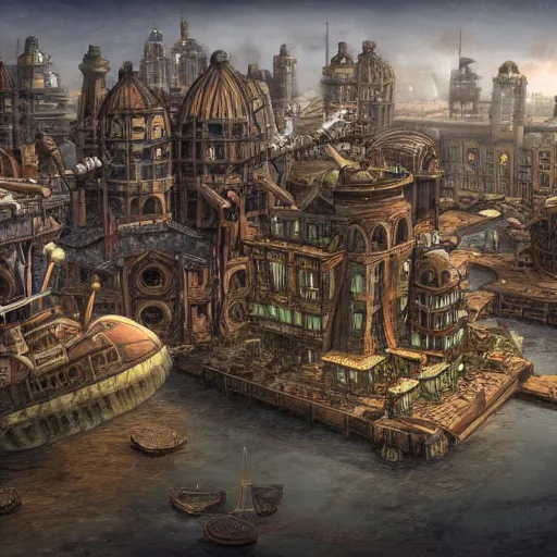 Prompt: a steampunk city with airships, 4K, extremely detailed. award winning