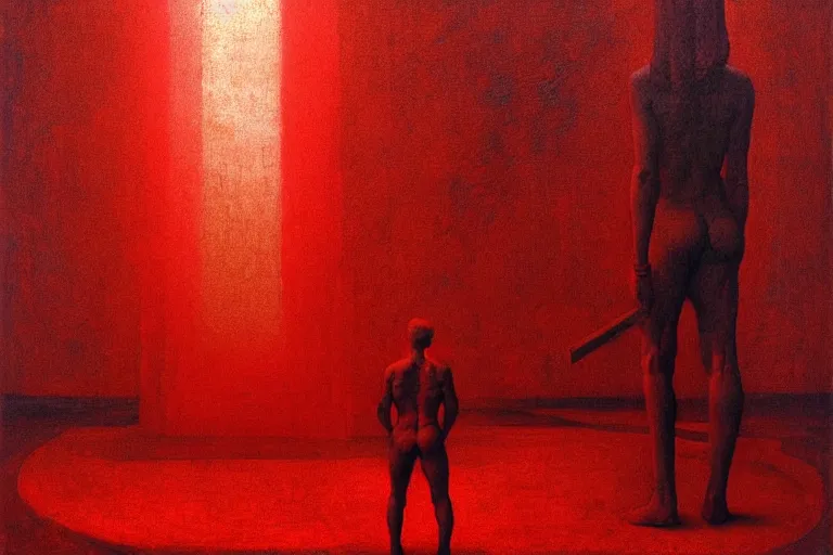 Image similar to only with red, caesar after war, a red tiger, in hoc signo vinces, rome in background, an ancient path, in the style of beksinski, part by hopper, part by rodcenko, part by hofbauer, intricate composition, red by caravaggio, insanely quality, highly detailed, masterpiece, red light, artstation