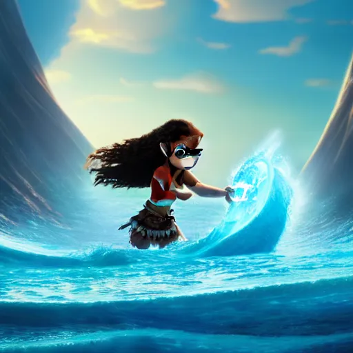 Image similar to A Still of Katara the waterbender as a Pixar character in the film Moana (2016), hyperdetailed, 8k, trending on Artstation