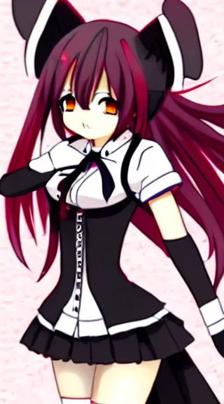 Image similar to Anime Screenshot of a “red-eyed black-haired anime fox girl” wearing black fingerless-gloves, high-waist-black-skirt, white-collared-shirt blue-open-jacket, black-necktie, unsheathing her katana, white background, visual-key, anime illustration, pixiv, anime-twitter