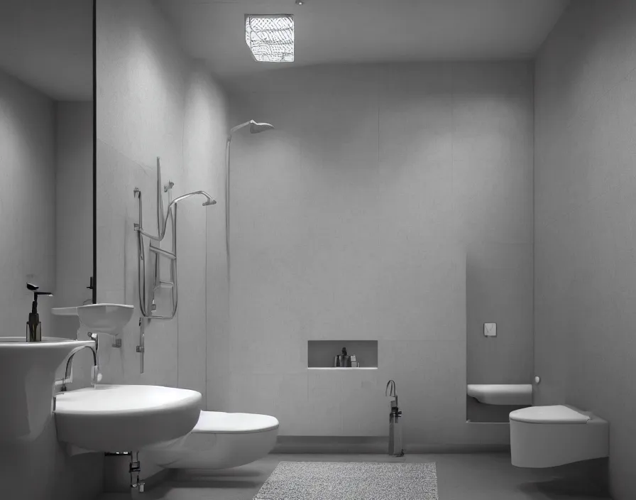 Image similar to bathroom of year 3 5 4 5, hyper realistic, digital art, octane render, unreal engine