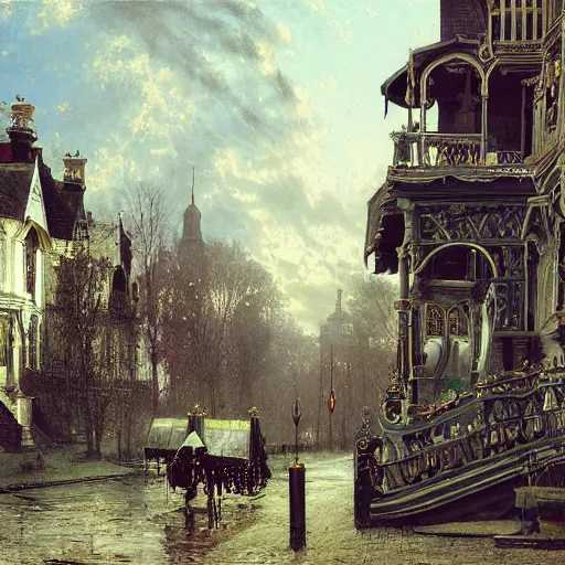 Image similar to detailed painting of a victorian living capsule architecture, filigree ornaments, andreas achenbach