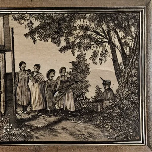 Image similar to 1 9 th century engrave of village life