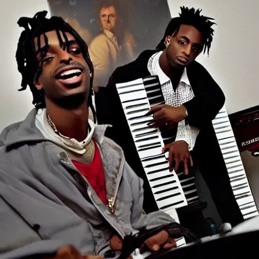 Prompt: playboi carti and beethoven collaborating in the studio