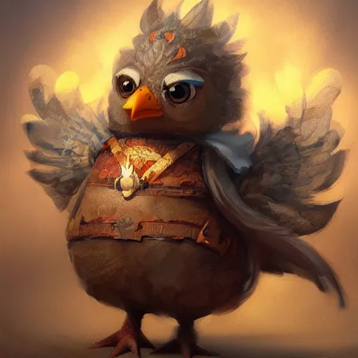 Prompt: A adorable whimsical chicken wearing mage clothing, highly detailed, digital painting, artstation, concept art, smooth, sharp focus, studio light, by Justin Gerard,