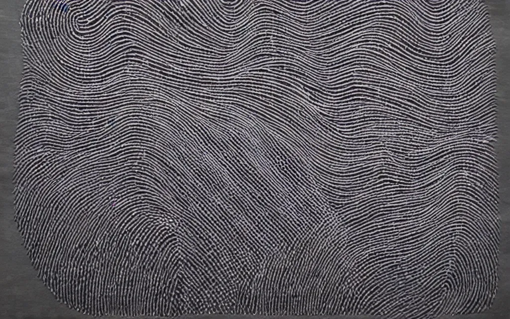 Image similar to wave, particle, synth, frequencies, pattern, osciliation. wave-particle duality. japanese embroidery.