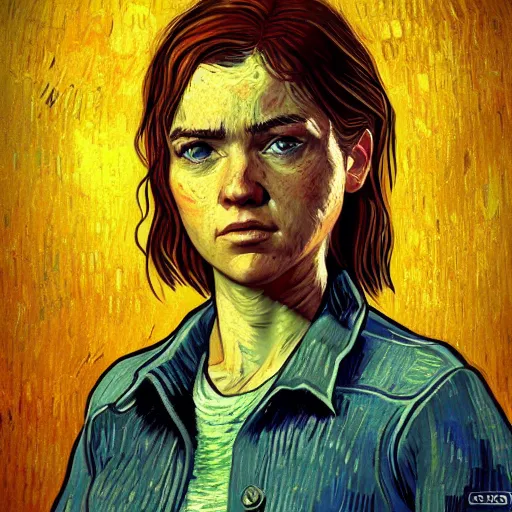 Prompt: Abby Anderson (from The Last of Us) in the style of Vincent Van Gogh, masterpiece digital painting, 4k wallpaper, intricate detail, beautiful, gorgeous, stunning, artstation