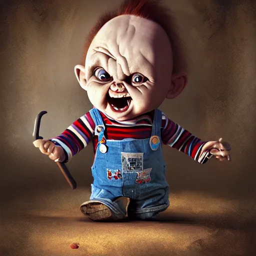 Prompt: painting of chucky by michal karcz | loony toons style