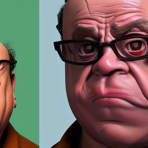 Image similar to hyperrealistic mixed media realistic sculpture of danny devito in ghostbusters, stunning 3 d render inspired art by xiang duan and thomas eakes, perfect facial symmetry, hyper realistic texture, realistic, highly detailed attributes and atmosphere, dim volumetric cinematic lighting, 8 k octane detailed render, post - processing, masterpiece,