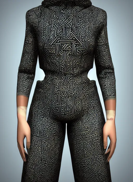 Image similar to : women with maze pattern skin dalle2 3d render unity unrealengine octane