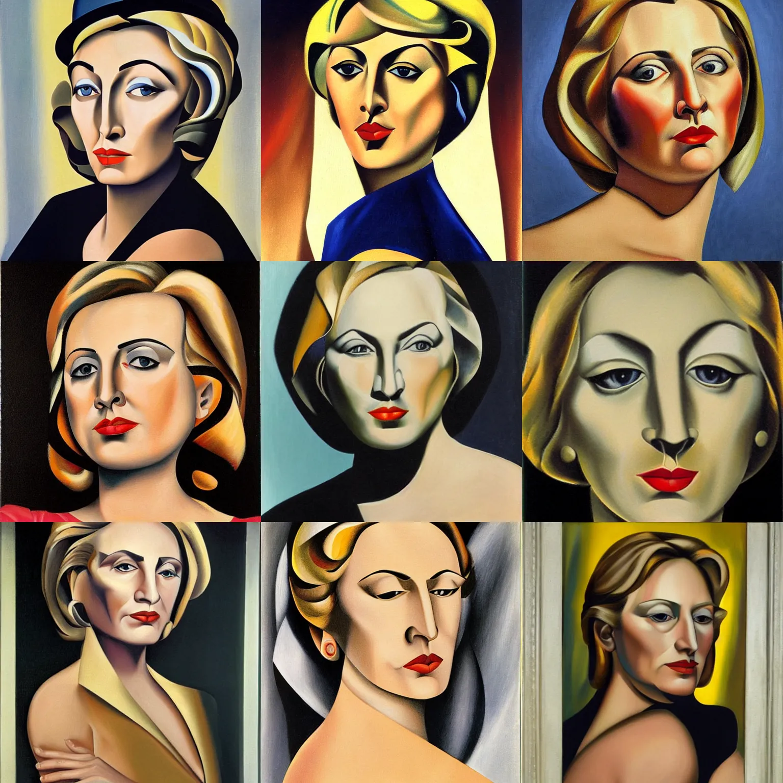 Prompt: very detailed portrait of hillary clinton's face. painted by tamara de lempicka, 1 9 2 7.
