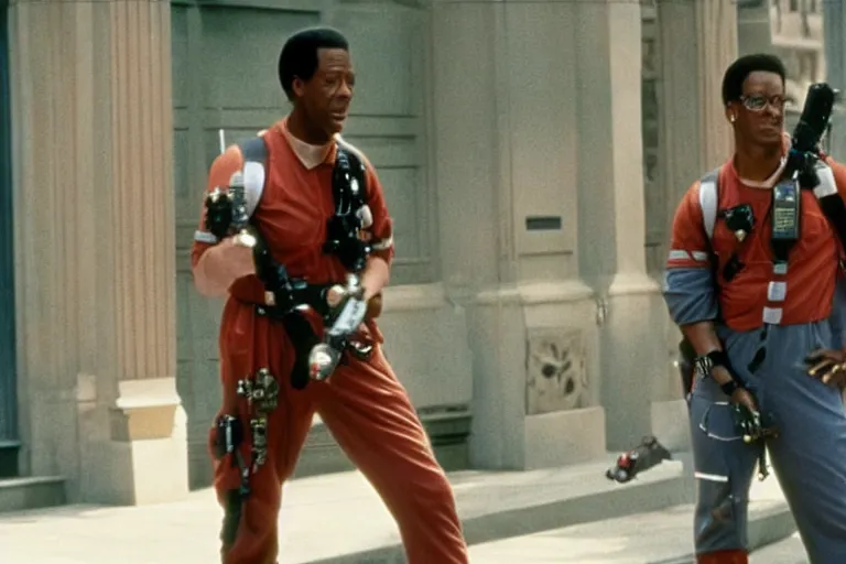 Prompt: Orlando Jones in a still from the movie Ghostbusters 2 (1989)