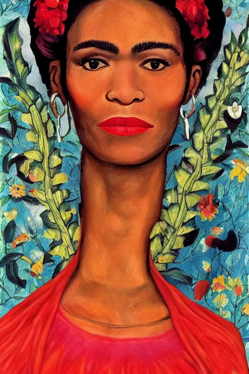 Image similar to Whitney Houston in Frida Kahlo painting style