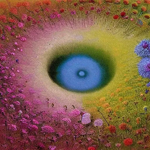 Prompt: a beautiful vortex made of flowers in the style of Zdzisław Beksiński,