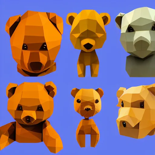 Image similar to lowpoly style cubist cute teddy bears