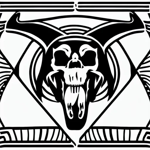 Prompt: tyrannosaurus skull emblem logo, black and white vector, stylized