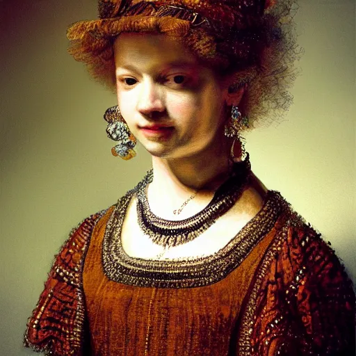 Prompt: high quality high detail painting by rembrandt, portrait of a fashion model, hd, photorealistic lighting