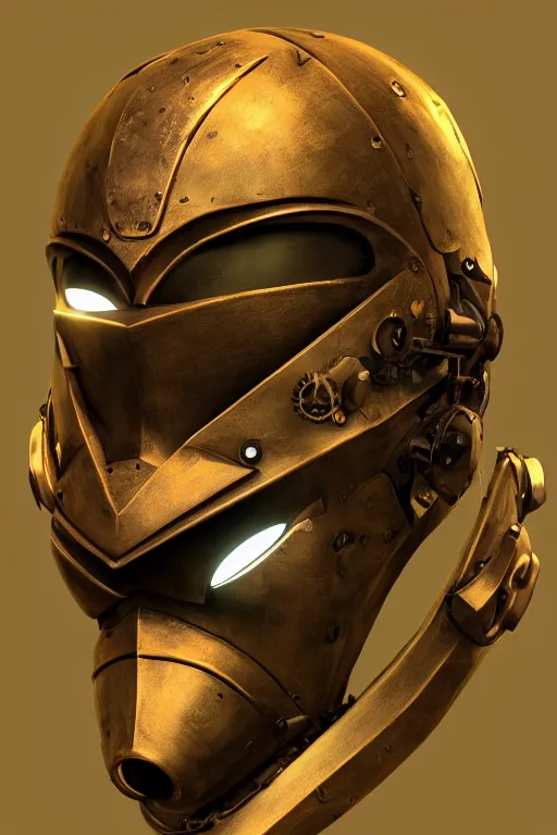 Image similar to steampunk mask minimalist fantasy art robot ninja helmet, global illumination ray tracing hdr fanart arstation by sung choi and eric pfeiffer and gabriel garza and casper konefal radiating a glowing aura