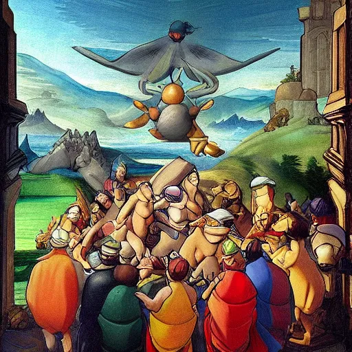 Prompt: pokemon renaissance painting, Leonardo da Vinci, dramatic lighting, highly detailed