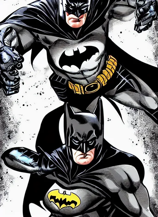 Image similar to batman comic illustration.fight with joker， Ben day dots