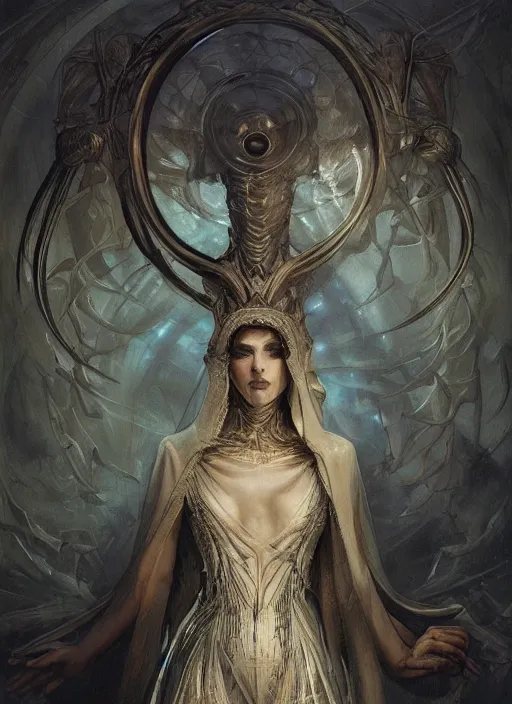 Image similar to album art priest casting divine quest spell, physically accurate, moody dynamic lighting, very very intricate, very very elegant, highly detailed, digital painting, artstation, HR GIGER, Hieronymus Bosch, Francis Bacon, concept art, smooth, very beautiful, sharp focus, illustration, art by artgerm and greg rutkowski and alphonse mucha