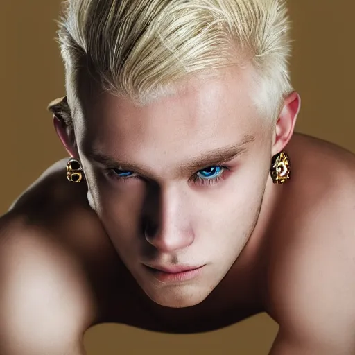 Image similar to a blond guy with a third eye forehead pearl