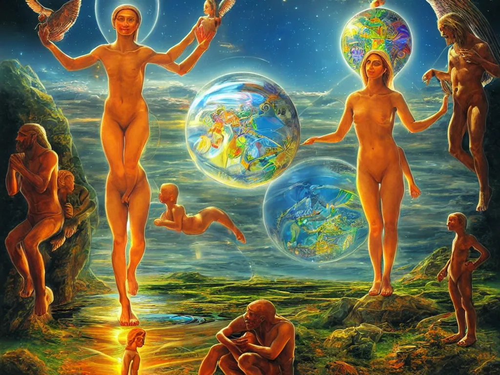 Image similar to a beautiful future for human evolution, spiritual science, divinity, utopian, by oleg korolev