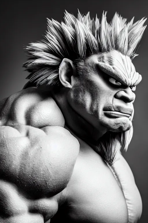 Prompt: detailed portrait photo of blanka from street fighter as a real man, dragon ball, cosplay, realistic, studio lighting, professional photography, nikon 5 0 mm f / 1. 8 g, canon