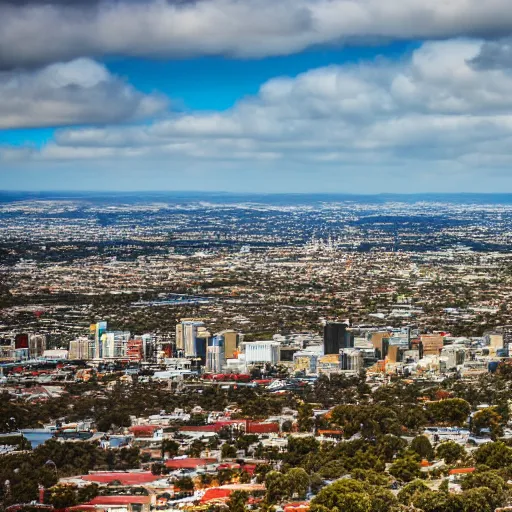 Image similar to Adelaide city viewed from the hills, realistic, photo studio, HDR, 8k, trending on artstation