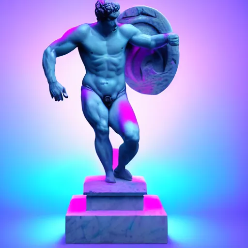 Prompt: unreal engine octane render houdini hyperreallistic render 8k marble statue of hercules vaporwave blue and pink neon background