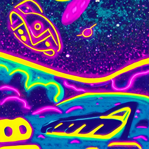 Prompt: Rad Dog Neon Surf aesthetic, Liminal space in outer space