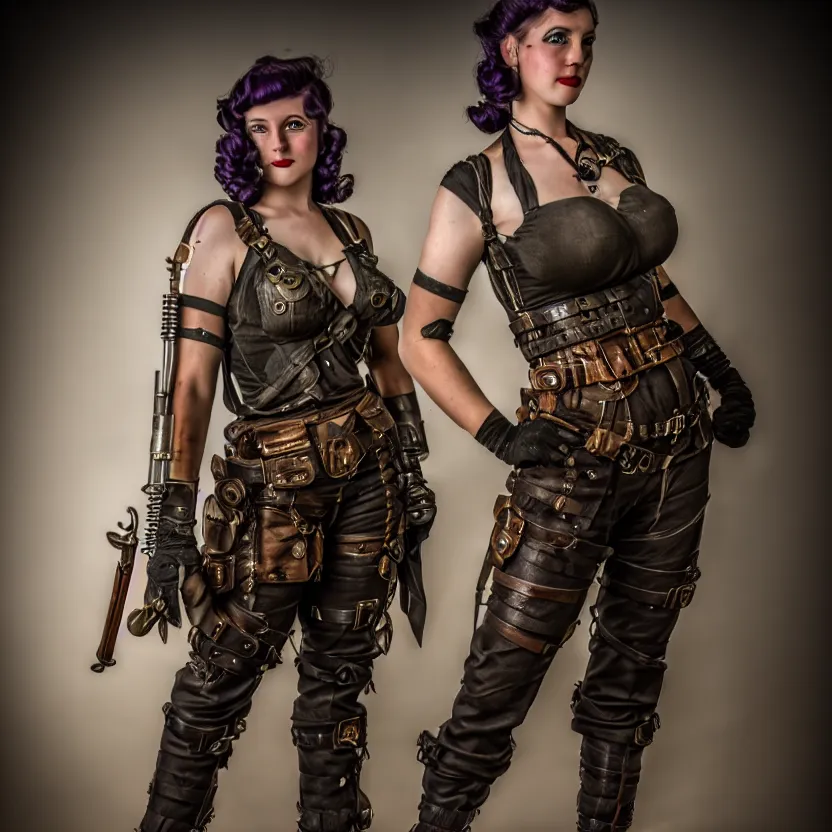 Image similar to full length photo of a very beautiful female dieselpunk warrior, 8 k, hdr, smooth, sharp focus, high resolution, award - winning photo