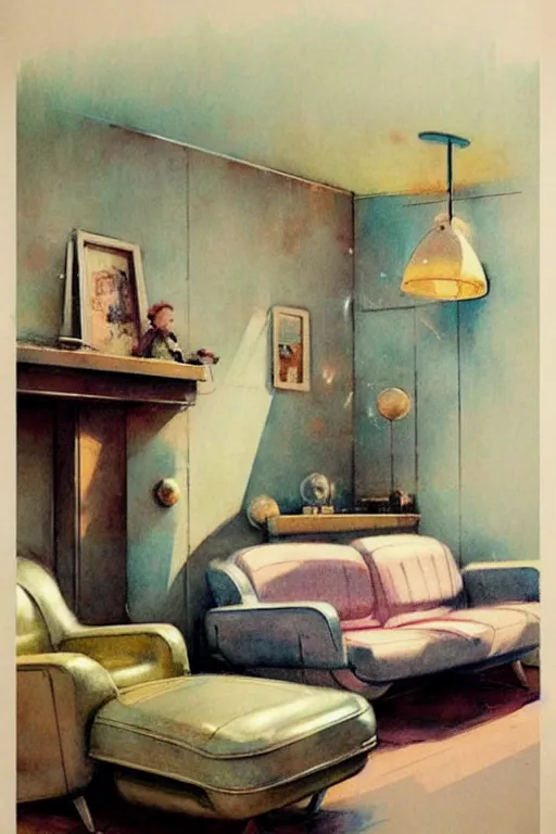 Image similar to ( ( ( ( ( 1 9 5 0 s retro future living room. muted colors. ) ) ) ) ) by jean - baptiste monge!!!!!!!!!!!!!!!!!!!!!!!!!!!!!!