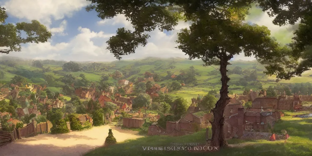 Prompt: background plate matte painting ghibli pixar dreamworks vista english countryside.