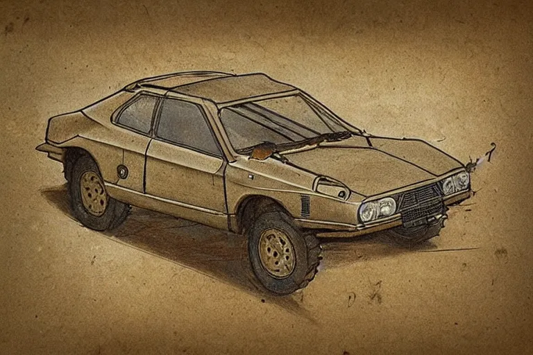 Image similar to ancient sketch on parchment by leonardo da vinci of a lancia 0 3 7