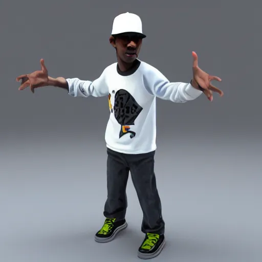 Image similar to hip hop, y2k, late 90s, early 2000s baggy 3d character model render, detailed, white background, 4k