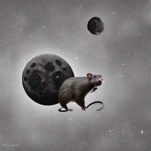 Prompt: different rat steals the moon,realistic cinematic , high detail, photorealism, sharp focus, star sharpness, different angles ,overall plan, 4k,