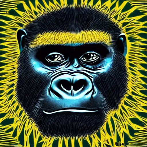 Image similar to gorilla in the style of can's ege bamyasi album cover