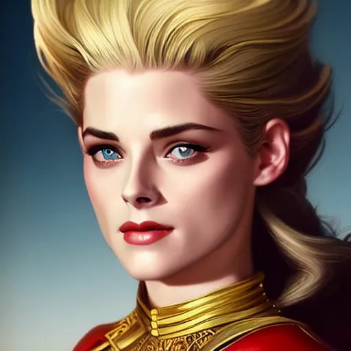 Prompt: A combination of Grace Kelly's and Kristen Stewart's and Ashley Greene's faces as She-Ra, western, D&D, fantasy, intricate, elegant, highly detailed, digital painting, artstation, concept art, matte, sharp focus, illustration, art by Artgerm and Greg Rutkowski and Alphonse Mucha