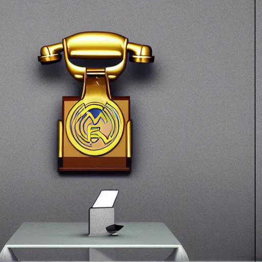 Image similar to a golden fax telephone in real madrid thropy room