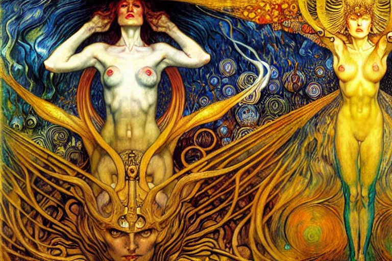 Image similar to Divine Chaos Engine by Karol Bak, Jean Delville, William Blake, Gustav Klimt, and Vincent Van Gogh, symbolist, visionary